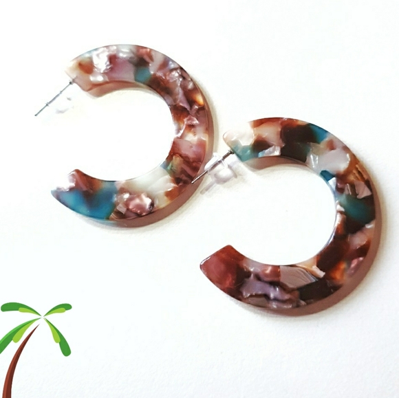 Jewelry - 5 for $15  Brown Tortoise Resin Hoop Earings